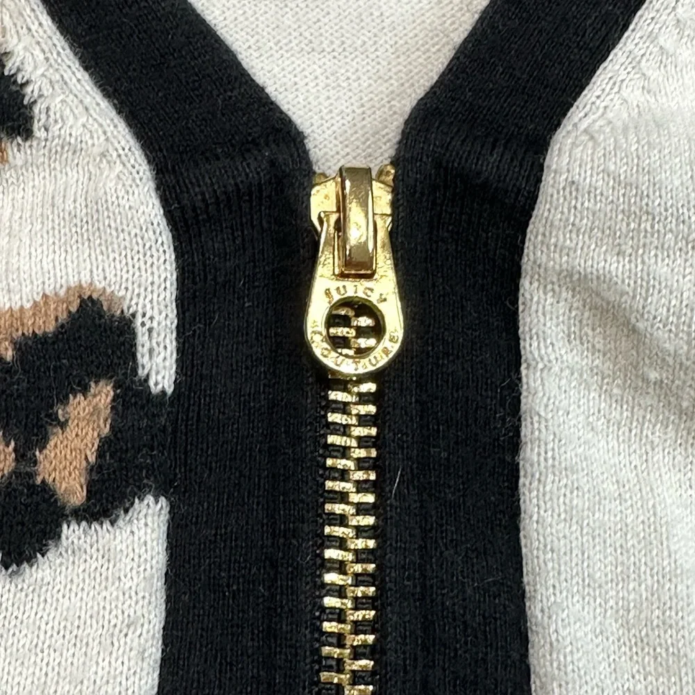 Juicy Couture Black and White Cheetah Print Zip Up Sweater‎ Girls Size S